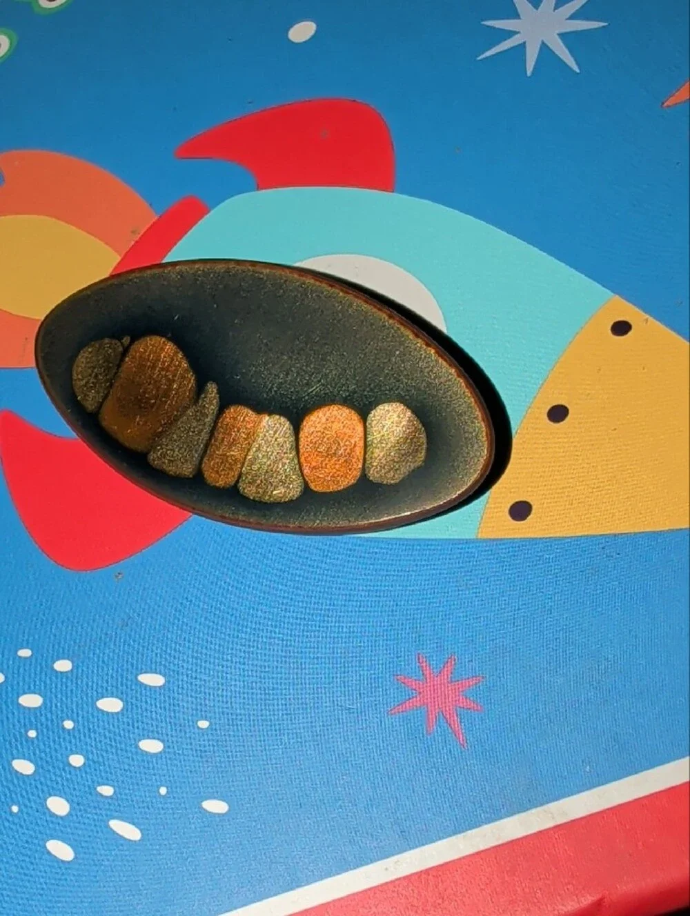 Signed Averill Shepps Modernist Enamel on Copper Brooch